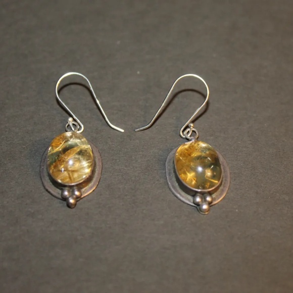 New Rutilated Oval Quartz Crystal Earrings,  Stamped SS - Picture 1 of 2